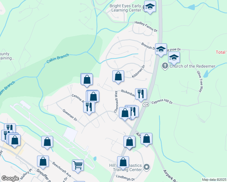 map of restaurants, bars, coffee shops, grocery stores, and more near 7591 Rickenbacker Drive in Gaithersburg