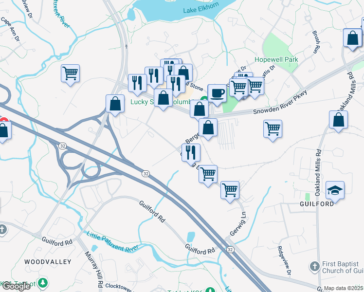 map of restaurants, bars, coffee shops, grocery stores, and more near in Columbia