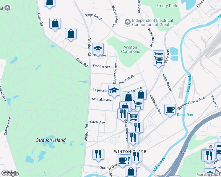 map of restaurants, bars, coffee shops, grocery stores, and more near 700 East Epworth Avenue in Cincinnati