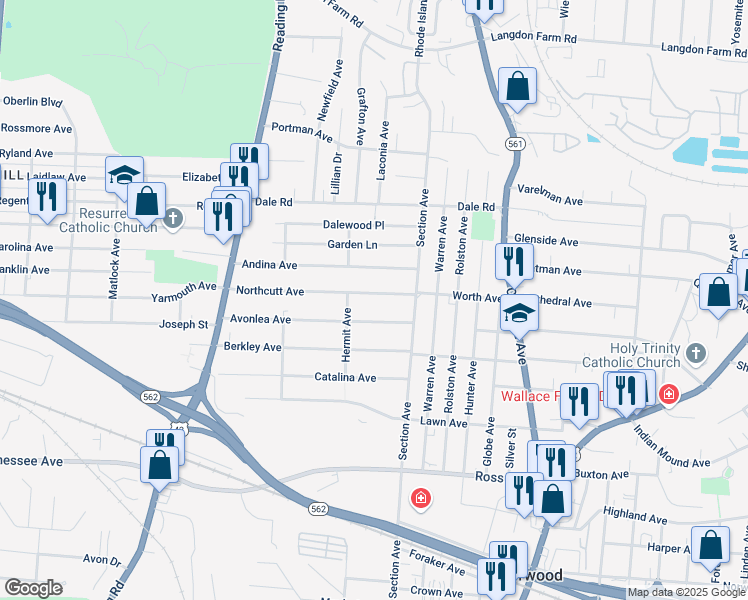 map of restaurants, bars, coffee shops, grocery stores, and more near 1946 Northcutt Avenue in Cincinnati