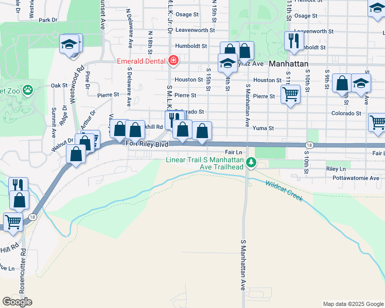map of restaurants, bars, coffee shops, grocery stores, and more near 1524 Fair Lane in Manhattan