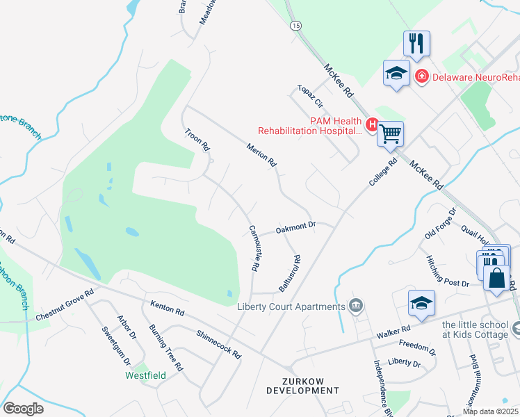 map of restaurants, bars, coffee shops, grocery stores, and more near 20 Muirfield Court in Dover