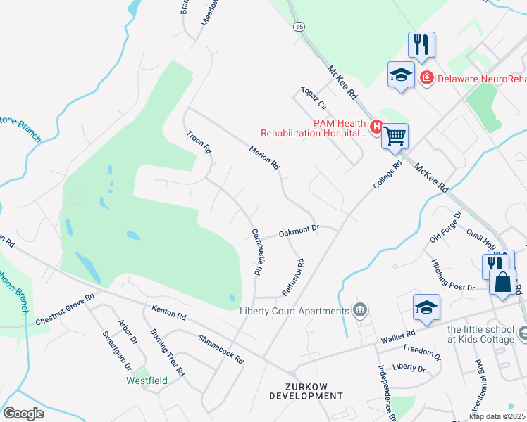 map of restaurants, bars, coffee shops, grocery stores, and more near 20 Muirfield Court in Dover