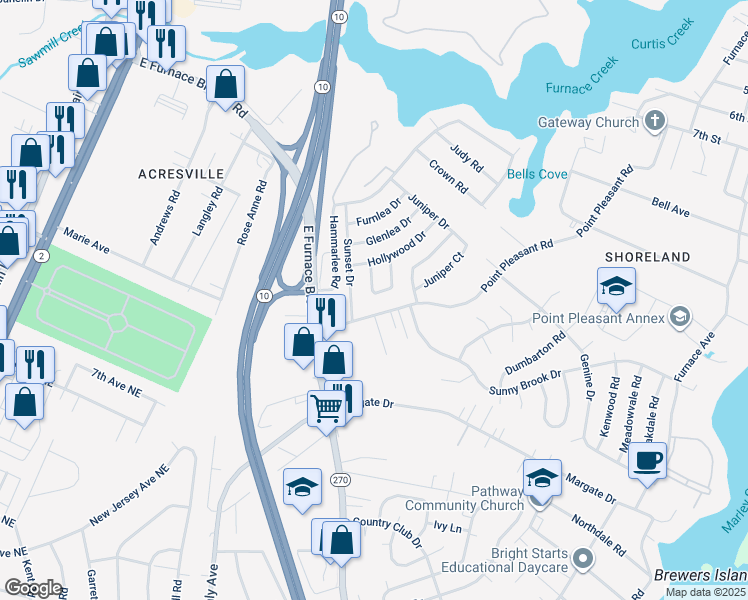 map of restaurants, bars, coffee shops, grocery stores, and more near 210 Hollywood Court in Glen Burnie