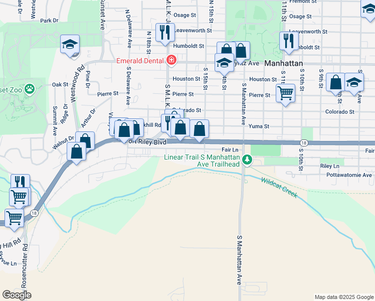 map of restaurants, bars, coffee shops, grocery stores, and more near 1530 Fair Lane in Manhattan