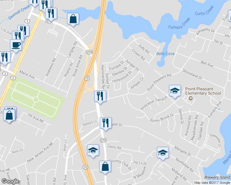 map of restaurants, bars, coffee shops, grocery stores, and more near 210 Hollywood Court in Glen Burnie