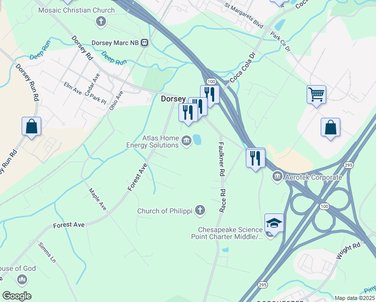 map of restaurants, bars, coffee shops, grocery stores, and more near 1747 Dorsey Road in Hanover