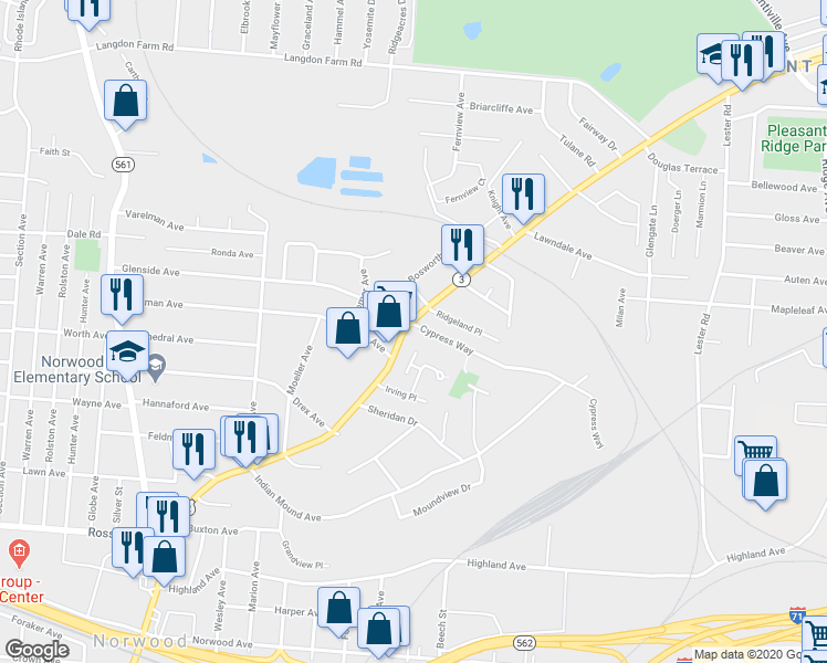 map of restaurants, bars, coffee shops, grocery stores, and more near 5478 Montgomery Road in Cincinnati
