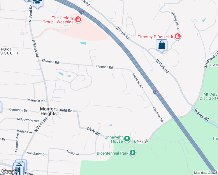 map of restaurants, bars, coffee shops, grocery stores, and more near 3185 Kleeman Road in Cincinnati