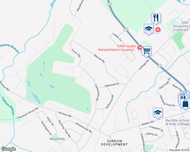 map of restaurants, bars, coffee shops, grocery stores, and more near 32 Muirfield Court in Dover