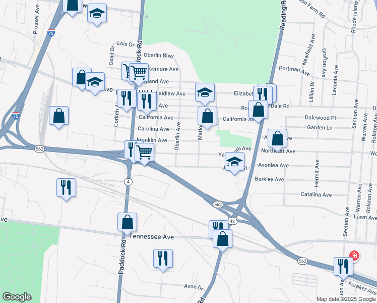 map of restaurants, bars, coffee shops, grocery stores, and more near 1438 Yarmouth Avenue in Cincinnati