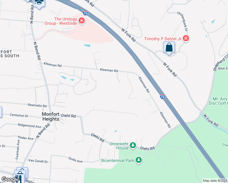map of restaurants, bars, coffee shops, grocery stores, and more near 3185 Kleeman Road in Cincinnati