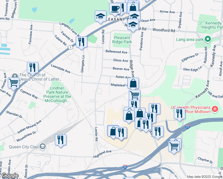 map of restaurants, bars, coffee shops, grocery stores, and more near 5562 Verulam Avenue in Cincinnati
