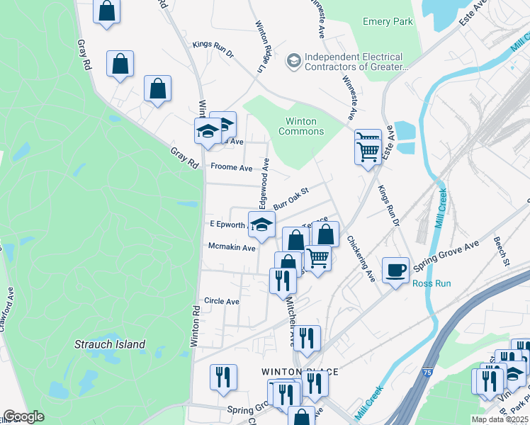 map of restaurants, bars, coffee shops, grocery stores, and more near 4648 North Edgewood Avenue in Cincinnati