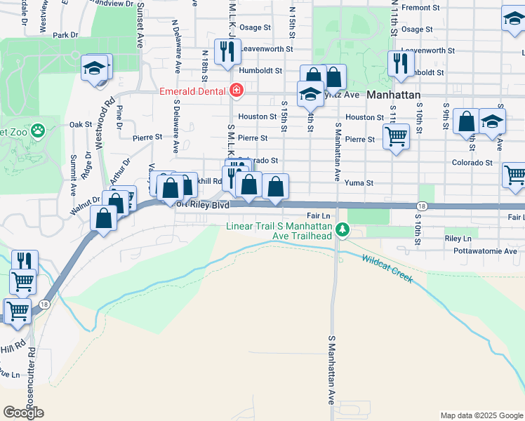 map of restaurants, bars, coffee shops, grocery stores, and more near 1527 Fair Lane in Manhattan