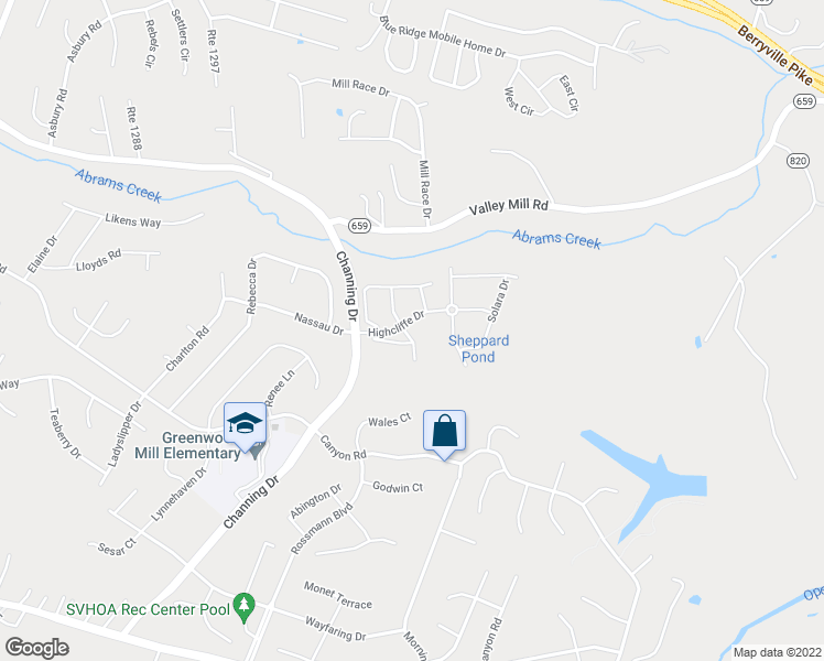 map of restaurants, bars, coffee shops, grocery stores, and more near 103 Cheshire Court in Winchester