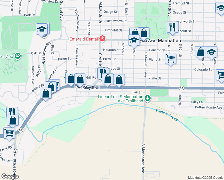 map of restaurants, bars, coffee shops, grocery stores, and more near 1529 Fair Lane in Manhattan