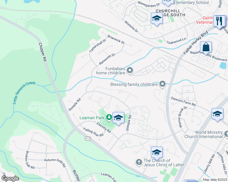 map of restaurants, bars, coffee shops, grocery stores, and more near 14113 Furlong Way in Germantown