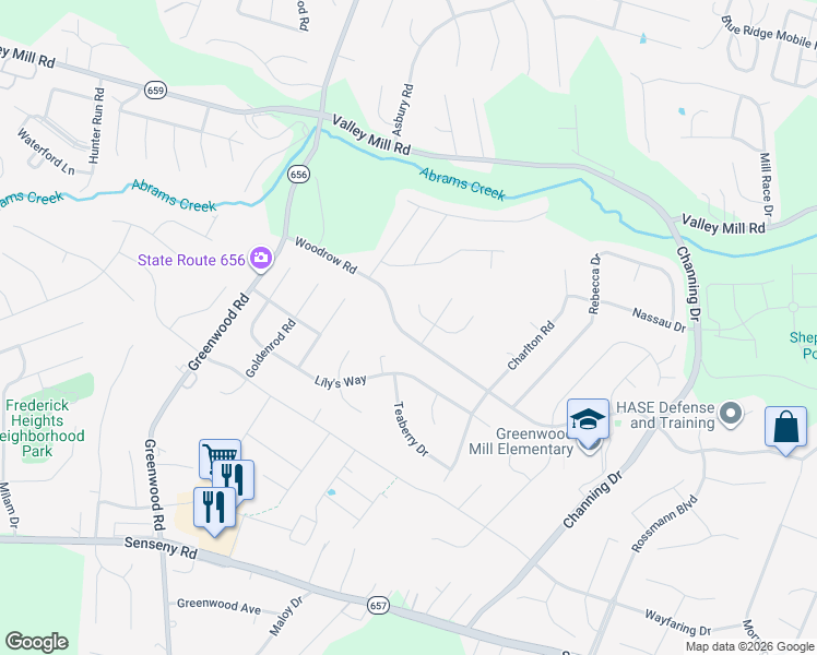 map of restaurants, bars, coffee shops, grocery stores, and more near 139 Woodrow Road in Winchester