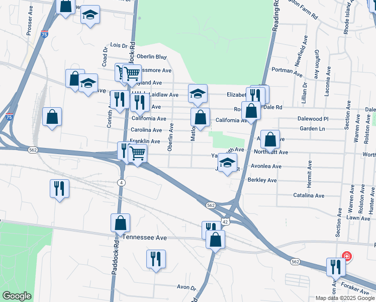 map of restaurants, bars, coffee shops, grocery stores, and more near 1438 Yarmouth Avenue in Cincinnati