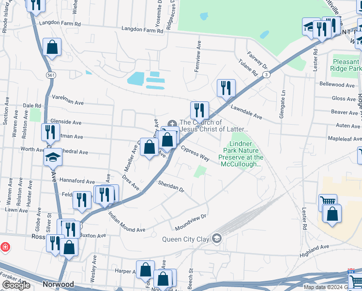 map of restaurants, bars, coffee shops, grocery stores, and more near 5478 Montgomery Road in Cincinnati