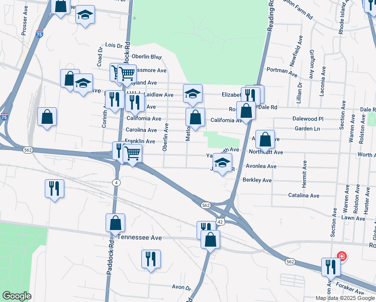 map of restaurants, bars, coffee shops, grocery stores, and more near 1438 Yarmouth Avenue in Cincinnati