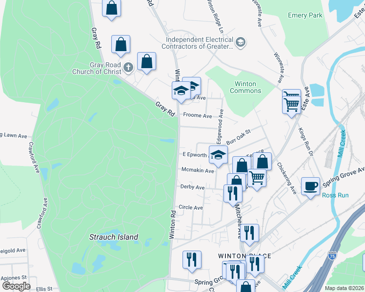 map of restaurants, bars, coffee shops, grocery stores, and more near 4642 Winton Road in Cincinnati