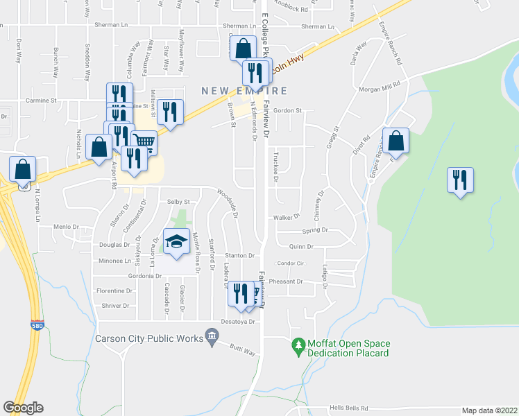 map of restaurants, bars, coffee shops, grocery stores, and more near 1413 North Edmonds Drive in Carson City