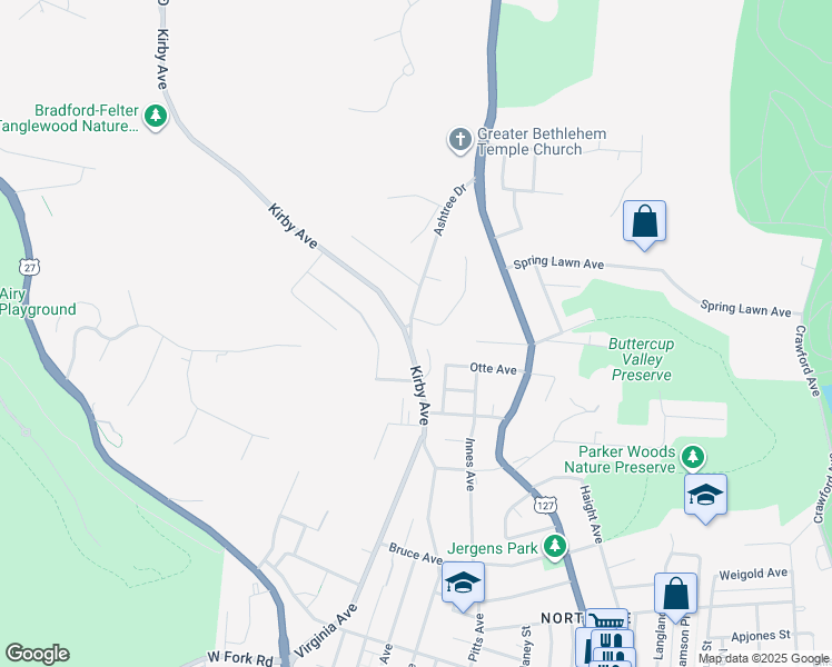 map of restaurants, bars, coffee shops, grocery stores, and more near 2604 Firtree Court in Cincinnati