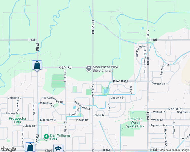 map of restaurants, bars, coffee shops, grocery stores, and more near 1140-1152 17 1/2 Road in Fruita