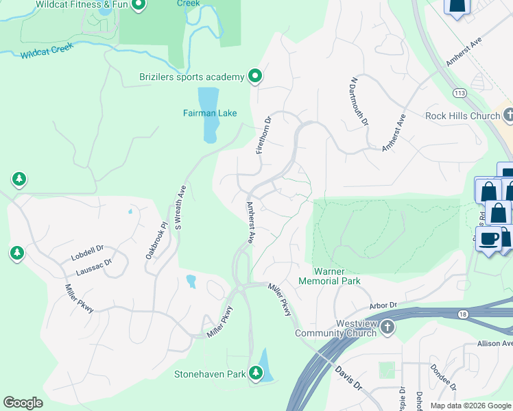 map of restaurants, bars, coffee shops, grocery stores, and more near Amherst Avenue in Manhattan