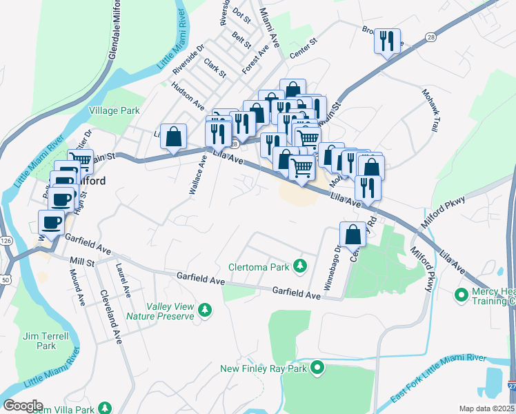 map of restaurants, bars, coffee shops, grocery stores, and more near 828 Lila Avenue in Milford