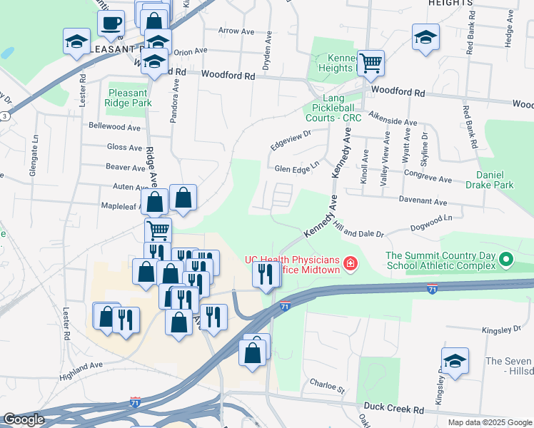 map of restaurants, bars, coffee shops, grocery stores, and more near 5610 View Pointe Drive in Cincinnati