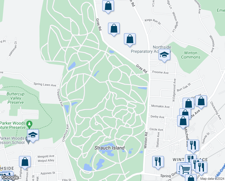 map of restaurants, bars, coffee shops, grocery stores, and more near 4521 Spring Grove Avenue in Cincinnati