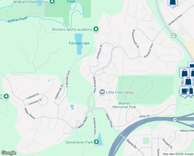map of restaurants, bars, coffee shops, grocery stores, and more near Amherst Avenue in Manhattan