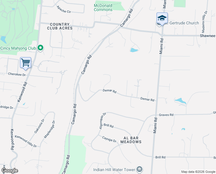 map of restaurants, bars, coffee shops, grocery stores, and more near 5880 Crabtree Lane in Cincinnati
