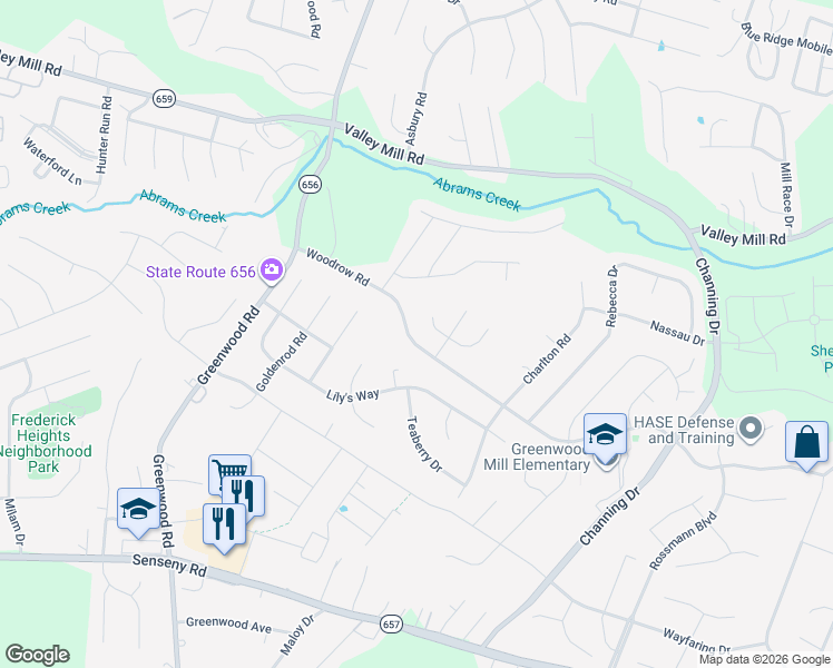 map of restaurants, bars, coffee shops, grocery stores, and more near 139 Woodrow Road in Winchester