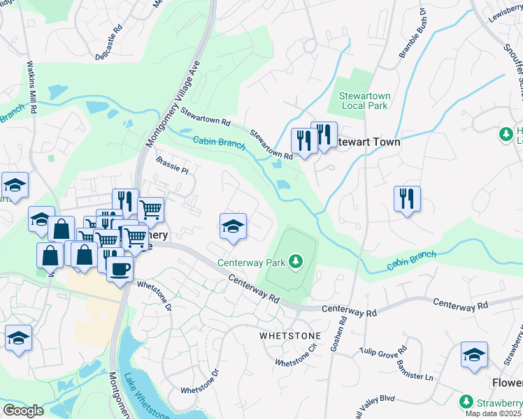 map of restaurants, bars, coffee shops, grocery stores, and more near 19397 Keymar Way in Gaithersburg