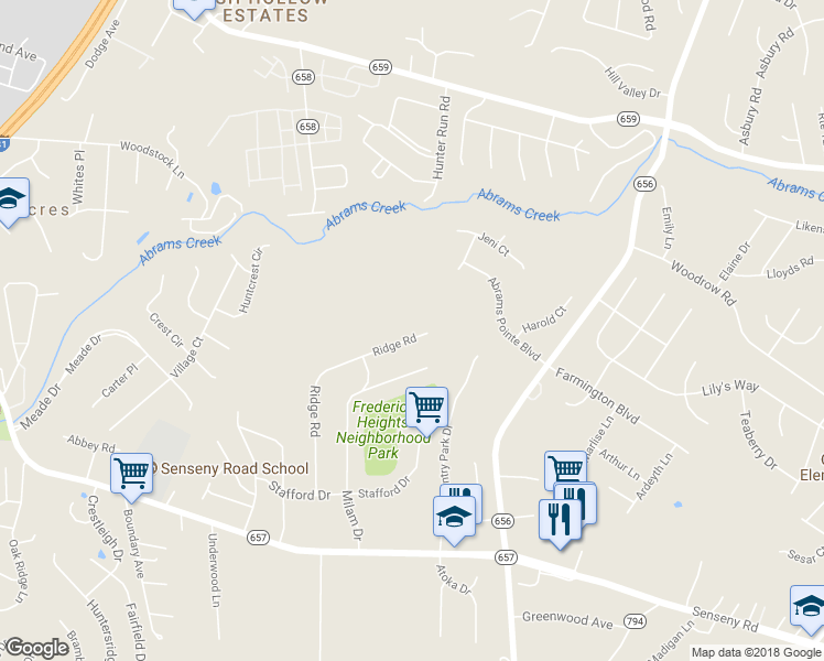 map of restaurants, bars, coffee shops, grocery stores, and more near 313 Ridge Road in Winchester