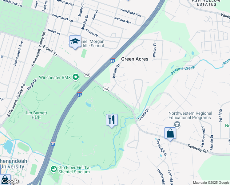 map of restaurants, bars, coffee shops, grocery stores, and more near 1197 Senseny Road in Winchester