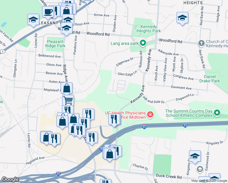 map of restaurants, bars, coffee shops, grocery stores, and more near 5601 Viewpointe Drive in Cincinnati