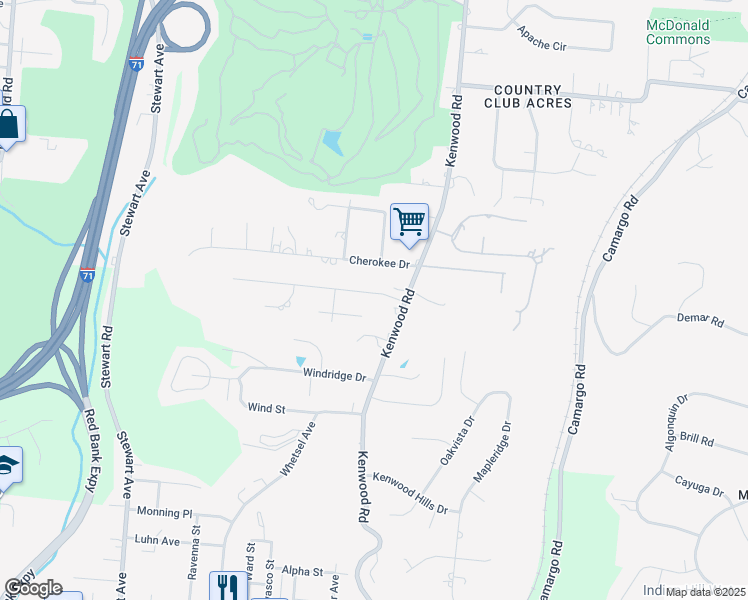 map of restaurants, bars, coffee shops, grocery stores, and more near 5895 Kenwood Road in Cincinnati