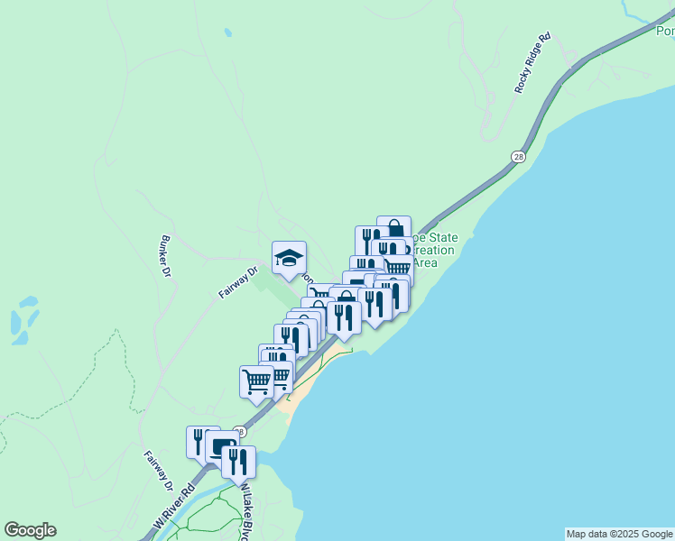 map of restaurants, bars, coffee shops, grocery stores, and more near 300 Jackpine Street in Tahoe City