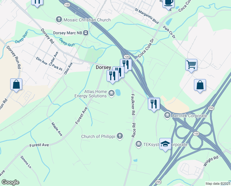 map of restaurants, bars, coffee shops, grocery stores, and more near 1745 Dorsey Road in Hanover