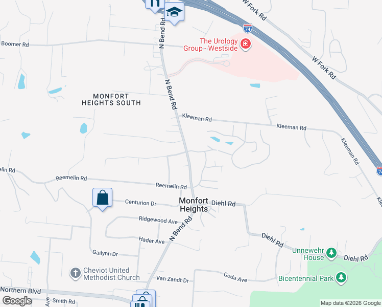 map of restaurants, bars, coffee shops, grocery stores, and more near 4790 North Bend Road in Cincinnati