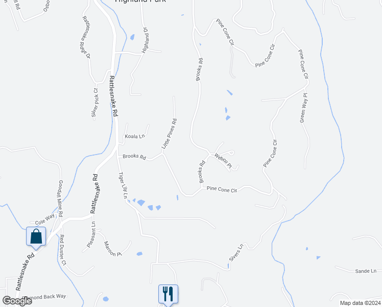 map of restaurants, bars, coffee shops, grocery stores, and more near 15450 Brooks Road in Grass Valley
