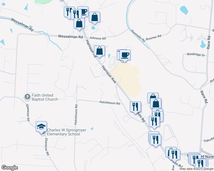 map of restaurants, bars, coffee shops, grocery stores, and more near 5885 Harrison Avenue in Cincinnati