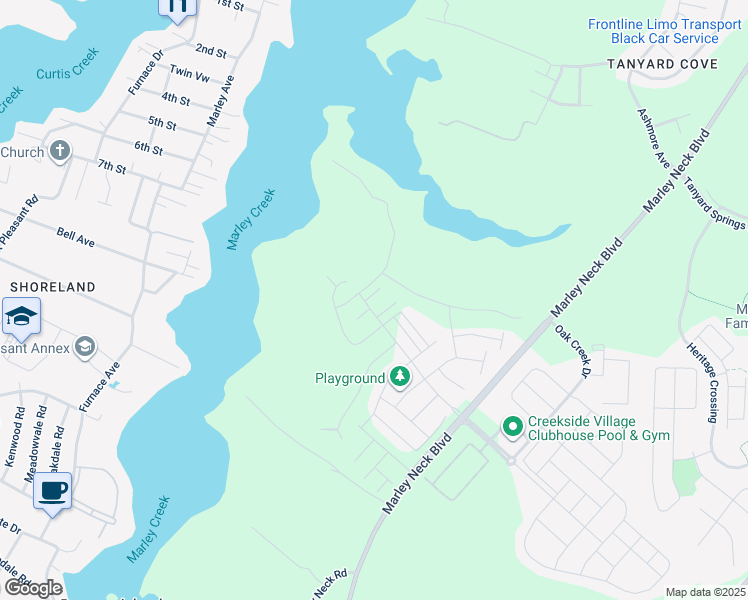 map of restaurants, bars, coffee shops, grocery stores, and more near 7205 Sprouse Court in Glen Burnie