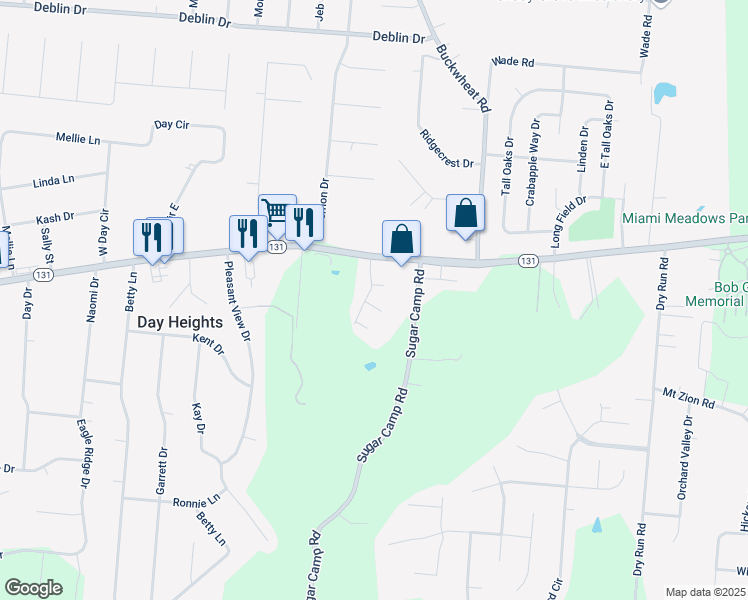 map of restaurants, bars, coffee shops, grocery stores, and more near 1335 Ohio 131 in Milford