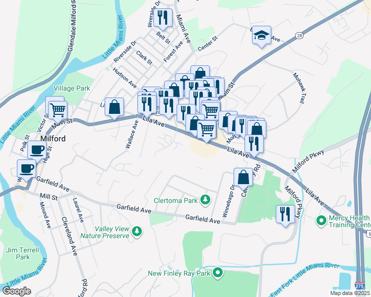 map of restaurants, bars, coffee shops, grocery stores, and more near 828 Lila Avenue in Milford